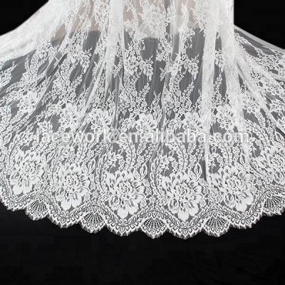 China Sustainable High Quality Elastic Nylon Cleaver Eyelash Lace Fabric For Party Wedding for sale