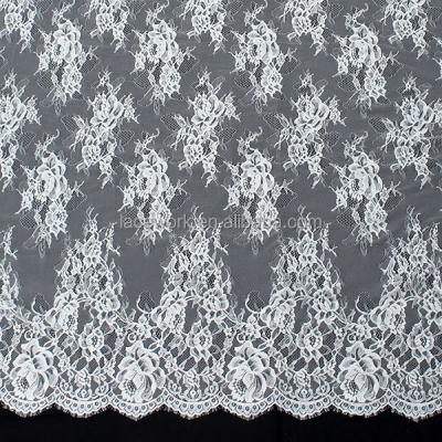 China Factory price 100% workable nylon white elegant thick voile eyelash floral eyelash lace fabric for wedding dress for sale