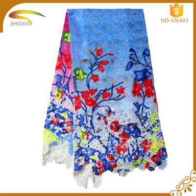 China Sustainable custom high quality royal blue Swiss voile lace fabric; blue cord lace fabric SD-SN00403 for sale