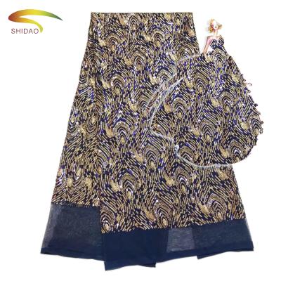 China New Arrival Wedding Viable Shiny Voile Yarn Elegant Sequins Lace Up Fabric For Party Evening Lady Dress for sale