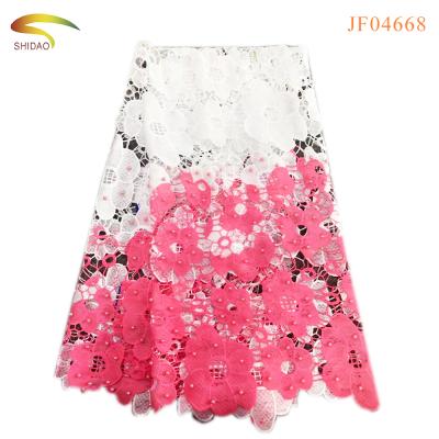 China Eco-friendly African Fashion Flower Polyester Embroidery Guipure Beaded Lace Fabric for sale