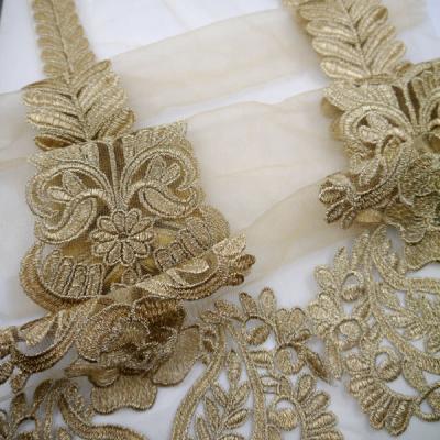 China Viable Top Selling Style Gold Guipure Lace Fabric For Women Dress Lace Fabric Dubai PM025 for sale