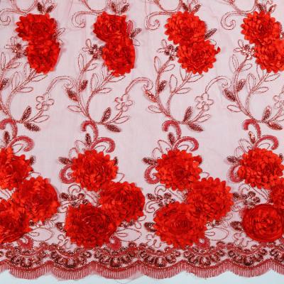 China Viable on sales african bridal pink magenta 3d lace fabric embroidery net factory supply for sale