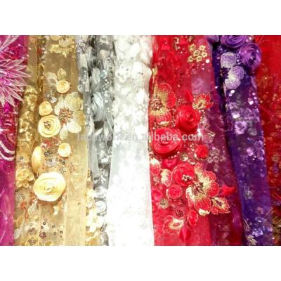 China Sustainable High Quality Handmade 3D Flower Embroidery Beaded Fabric Lace Wholesale for sale