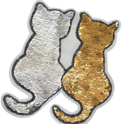 China Wholesale Reversible Color Changing Sequin Ribbon Cat Gold Reversible Patches Sew On Fabric for sale