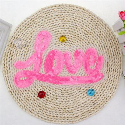 China Sustainable Fashion Letter Rose Lover Sequin Embroidery Patch Sew Or Iron On Patch With Clothes for sale