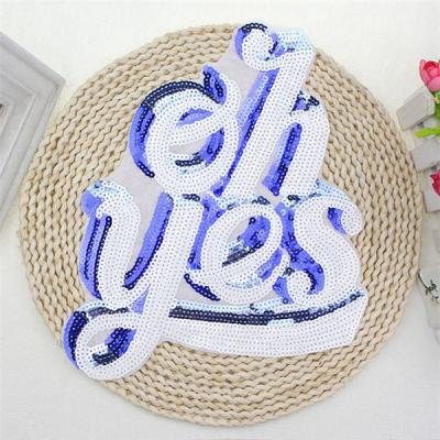 China Sustainable Fashion DIY Sequin Embroidery Patch Oh Yes Sew Or Iron On Fabric for sale