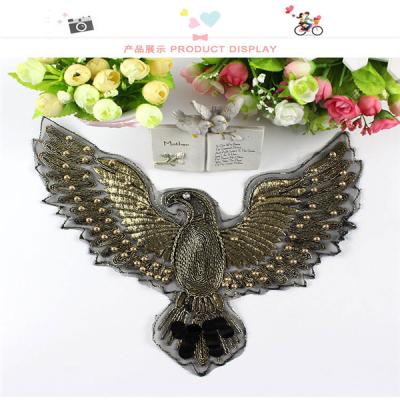 China Viable Custom Design Gold Eagle Sequins Patch Sew Or Iron On Fabric for sale