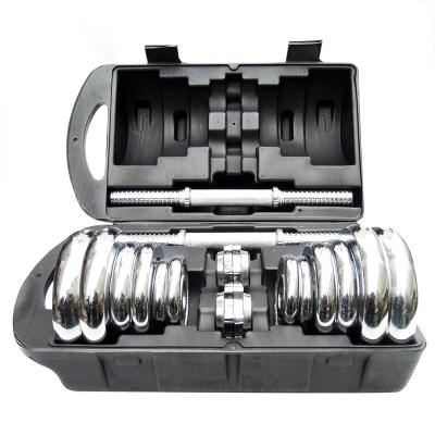 China Durable High Quality Gym / Home Use Cast Iron Flat Stand Up Weight Adjustable Barbell Plated Dumbbell Chrome Plated Set for sale