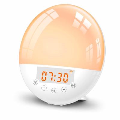 China Radio 7 Color Lamp Tuya Smart Wifi Wake Up Sunrise Simulation Light Alarm Clock For Kids for sale