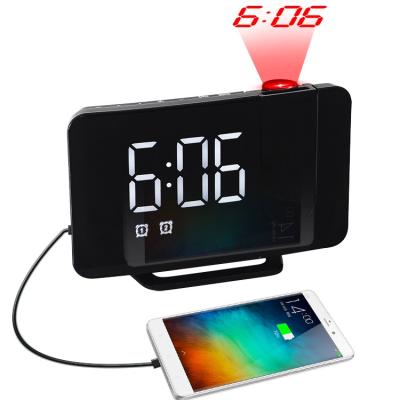 China Radio Dual Alarm Digital Ceiling Projector Projection LED Table Time Clock With USB Charger for sale