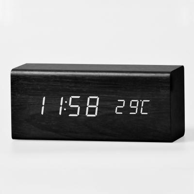 China Antique Style 3 In 1 Wireless Charger Digital Wooden Alarm Led Wooden Clock With Temperature for sale