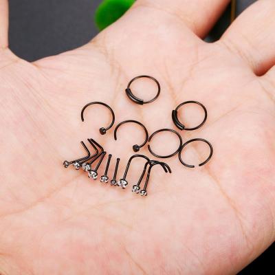 China Cute Combination 15pcs Nose Stud Set Nose Rings Body Accessories Stainless Steel Nose Piercing Studs for sale