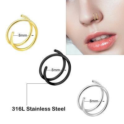 China FASHIONABLE Single Pierced Spiral Lip Ring Layered Double Ring Nose Ring Hoop Ring Simple Earrings Vacuum Plating Stainless Steel Nose Ring for sale