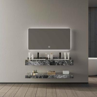 China Modern Design Modern Hot Sales Bathroom Double Basin Vanities With LED Mirror Slate Bathroom High Quality Wall Hung Basin for sale