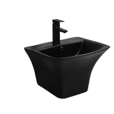 China Popular Matte Black Wall Hung Basin Modern Hot Sales Design Small Square Shape Space-efficient Ceramic Sink for sale