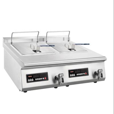 China Commercial Hotel Table Top Induction12L+12L Double Electromagnetic Cylinder Deep Fryer for sale