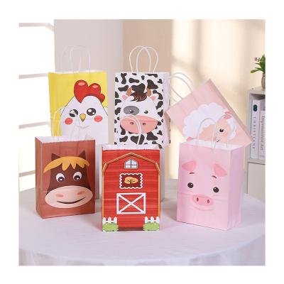 China 22*15*8.5CM theme paper bag candy bag food gift bag children's gift party decoration supplies festival decoration childhood farm cow pig ranch packaging for sale