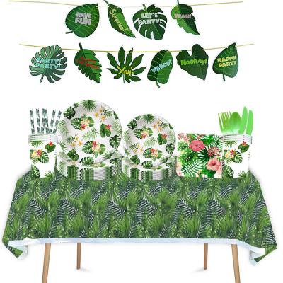 China Hawaiian Party and Holiday Supplies Festival Decoration Leaves Kids Birthday Party Cutlery Tablecloth Cup Paper Plate Celebration Holiday Supplies for sale