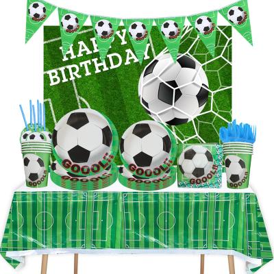 China Festival Decoration Green Football Birthday Cutlery Paper Plate Paper Napkin Paper Napkin Kids Pour Up Decorative Set Boys Party Mask Party Supplies for sale