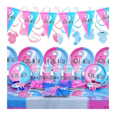 China Festival Decoration Gender Decrypt Baby Birthday Party Cutlery Paper Napkin Paper Cup Paper Plate Surprise Baby Decoration Gift Party Supplies for sale