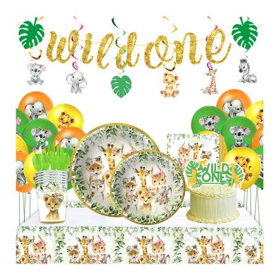 China WILD Festival Decoration Jungle Forest Animal Children Birthday Party Cutlery Paper Cup Paper Napkin Napkin Decoration Set Party Supplies for sale