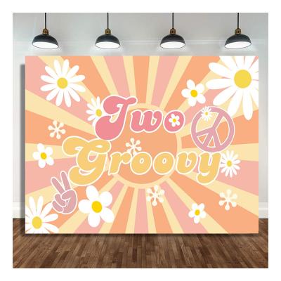 China Groovy Hippie Festival Decoration Two Happy Birthday Boho Photography Backdrop Banner Wall Decoration Photo Photography Background Party Supplies for sale