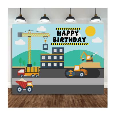 China Festival Decoration Construction Truck Excavator Happy Birthday Photography Background Banner Hanging Wall Decor Photo Background Party Supplies for sale