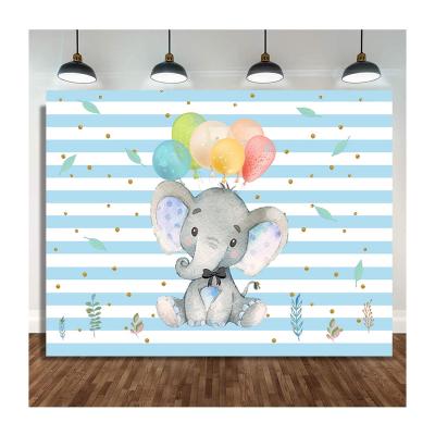 China Blue Festival Decoration Elephant Baby Birthday Party Backdrop Banner Baby Decor Gift Photo Photography Background Party Supplies for sale