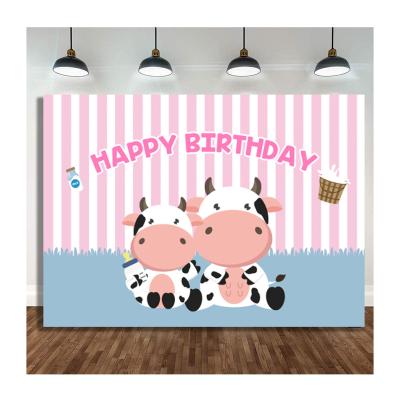 China Festival Decoration Pink Cow Baby Birthday Party Backdrop Banner Baby Decor Gift Hanging Wall Decor Photo Photography Background Party Supplies for sale