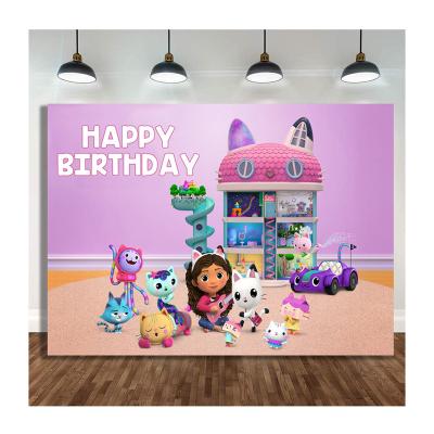 China Festival Decoration Gabby Girl Dollhouse Cat Birthday Party Backdrop Banner Gift Hanging Wall Decor Photo Photography Backdrop Girl Party Supplies for sale