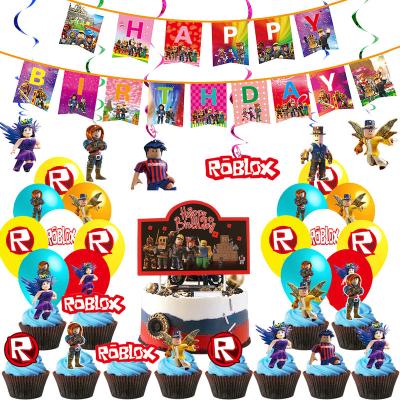 China Festival decoration XNG boy game theme virtual world boy birthday party supplies pull flag cake top hat latex balloon set game party decoration for sale