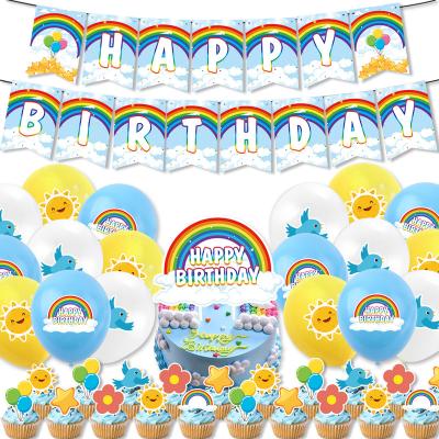 China Festival Decoration Baiyun Rainbow Cloud Happy Children's Birthday Party Decoration Banner Latex Balloon Cake Row Children's Shower Party Supplies for sale