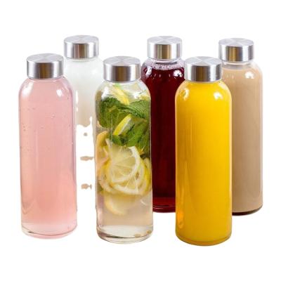 China Customizable 500ml Beverage Clear Water Bottle With Stainless Steel Sealed Lid for sale