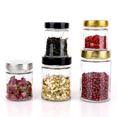 China 335ml Stocked High Quality Recycled Round Glass Jars For Honey Jam With Metal Lid for sale