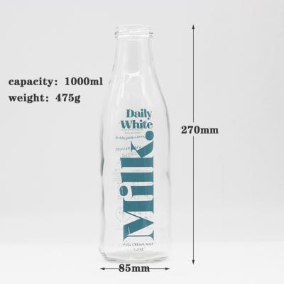 China Free Sample Beverage 1 Liter Empty Cheap Unique Glass Milk Bottles With Metal Lid Wholesale for sale