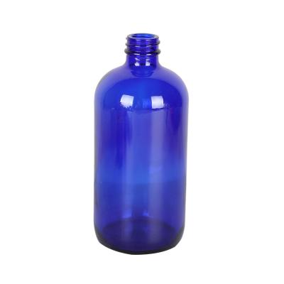 China Personal Care China Clear 16 oz Blue Round Boston Amber Glass Bottle With Trigger Spray Cap For Sale for sale