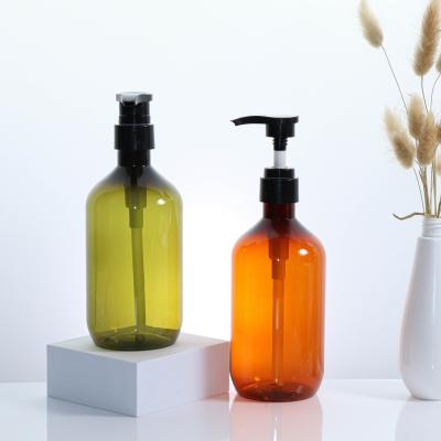 China Empty Personal Care Boston Round Glass Bottles Cosmetic Vial For Body Wash Bath Shower Gel Shampoo Pump Storage Refillable Press Bottle for sale