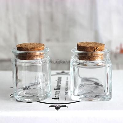 China 1oz 30ml Viable Glass Material Clear Square Octagonal Spice Jar With Cork for sale