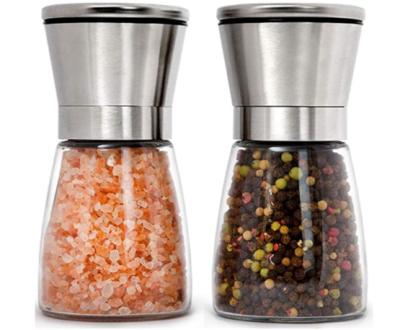 China Viable High Quality Glass Brushed Stainless Steel Salt and Pepper Food Safe Hand Stainless Steel Salt Pepper Grinder Jar Glass Grinder for sale