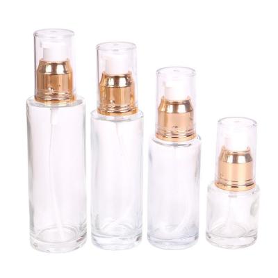 China Hot Sale Fancy Cheap Empty Personal Care 30ml 50ml 100ml 120ml Pump Lotion Glass Bottle With Lids Frosted Glass Lotion Bottle for sale