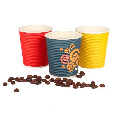 China Recycled Materials Custom Paper Cups Ripple Wallpaper Cups Pla Liner Paper Cup Hot Coffee for sale