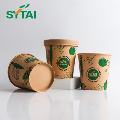 China Custom Recycled Materials Disposable Hot Soup Bowls Take Out Kraft Paper Soup Cup With Paper Lid for sale