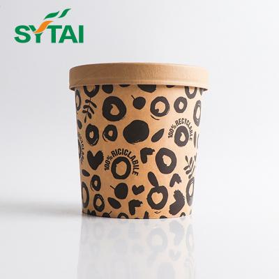 China Recycled Materials Hot Selling Disposable Kraft Paper Soup Cup With Paper Lid Custom Soup Bowl 6oz-32oz for sale