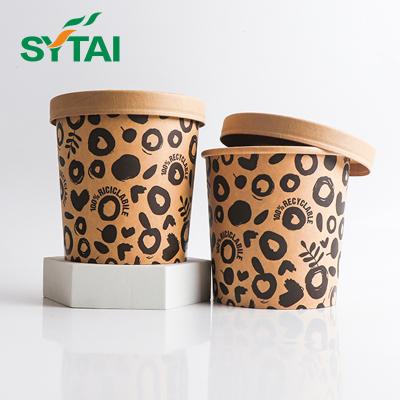 China Recycled Materials Customized Paper Soup Barrels With Paper Lids Brown Soup Bowl Kraft Disposable Soup Paper Cup for sale