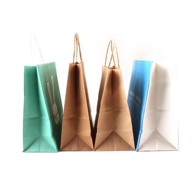 China Disposable Customize Logo With Handle Restaurant Take Out Bags Brown Kraft Paper Wholesale for sale