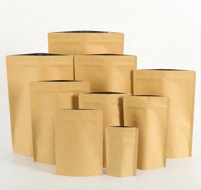 China Brown Kraft Moisture Proof Paper Stand Up Bag Food Packaging Storage Pouch Wholesale Biodegradable Bag for sale