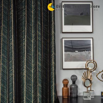 China Fire Retardant Light Luxury Lines Fishbone Pattern Jacquard Shade Curtain Yarn-Dyed Jacquard Living Room Bedroom Curtain Gold Finished Lines for sale