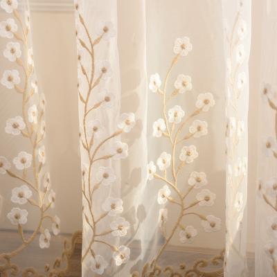 China 2022 New Small Plum Embroidered Window Screen Curtains Modern Fireproof Living Room Bedroom Curtains for sale