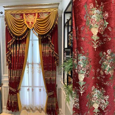 China Fireproof Window Curtains for Living Room Bedroom Study Hotel Chenille Jacquard Curtains High Shading Tulle Red Flower High for sale